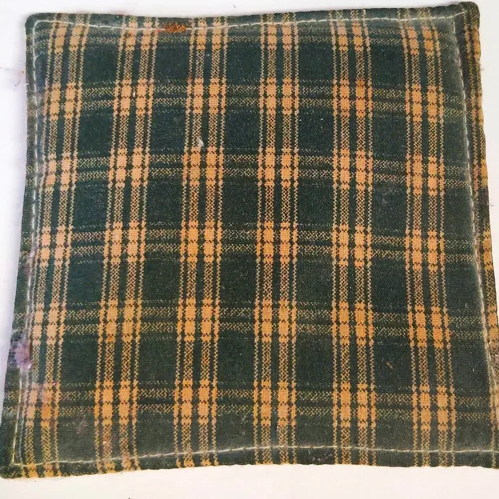 VTG Rustic Fabric Sachet Hot Pad Coaster Plaid & Poinsettia 2‑Sided